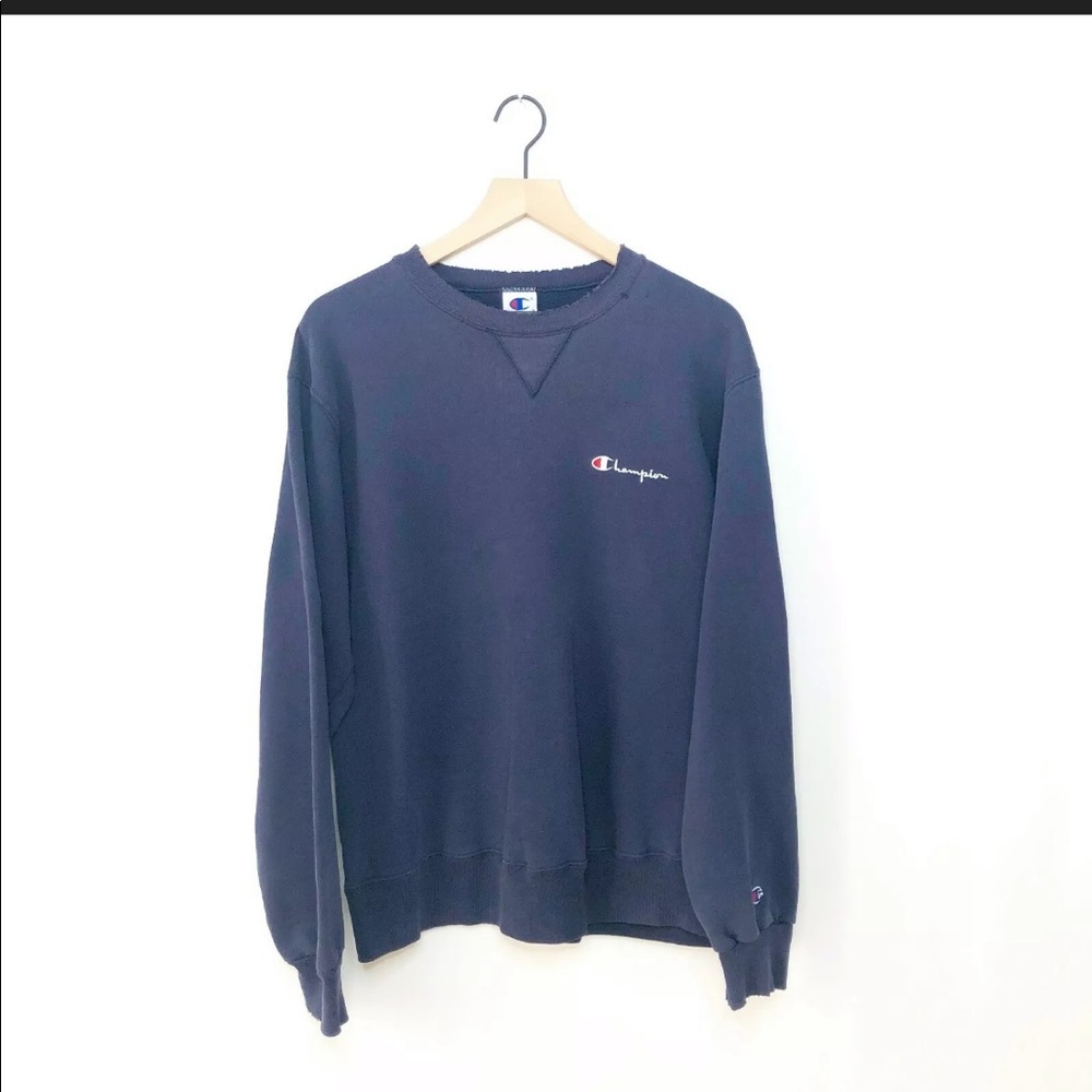 Rare Champion Crew Neck Distressed Sweatshirt Blue